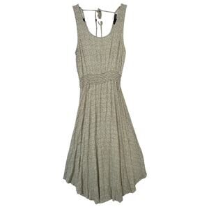 Final Touch Sleeveless Smocked Waist Dress Green & Cream Floral Pattern Small